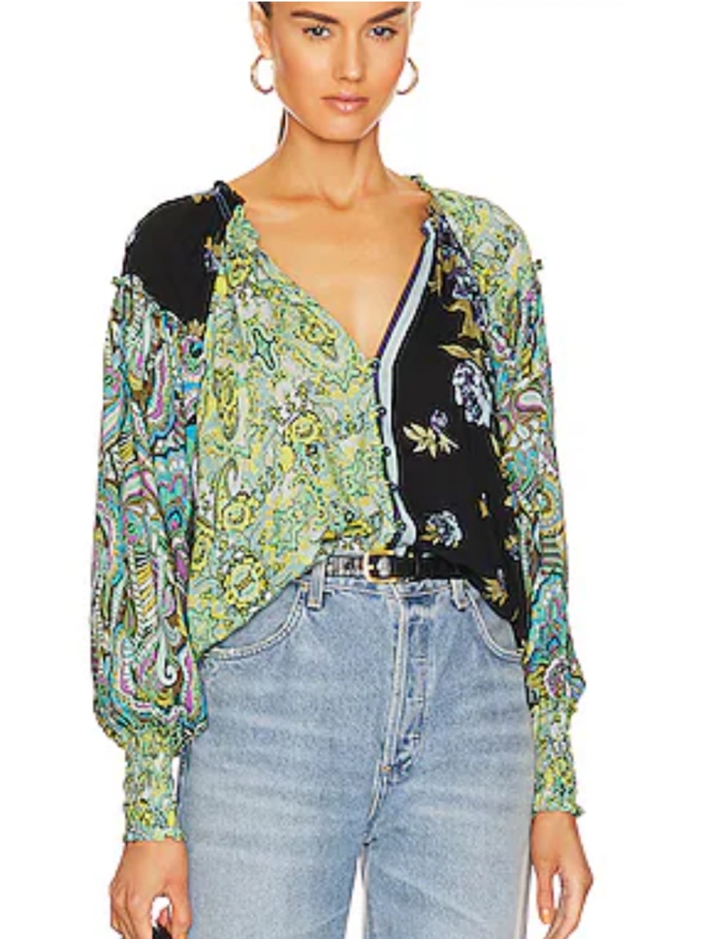 Free People Gemini Blouse in Dark Knight Combo. Size.XL - Picture 2 of 10